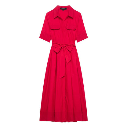 European And American Style Slim Waist Poplin Short Sleeve Dress
