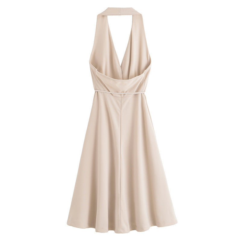 European And American Style Summer Lace-up Hanging Collar Sleeveless Dress