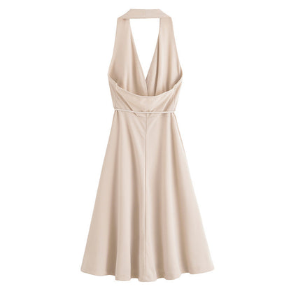 European And American Style Summer Lace-up Hanging Collar Sleeveless Dress
