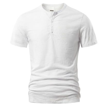 Men's Slub Cotton Casual Solid Color Short Sleeve