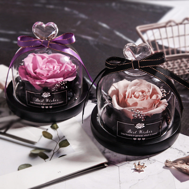 Getrocknete Blumen für Zuhause, Valentinstag, Weihnachten, Hochzeitsgeschenke, getrocknete Blumen, ewige echte Rose, Heimdekoration mit LED im Glas