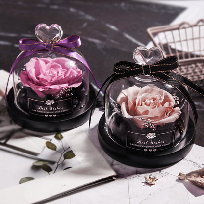 Getrocknete Blumen für Zuhause, Valentinstag, Weihnachten, Hochzeitsgeschenke, getrocknete Blumen, ewige echte Rose, Heimdekoration mit LED im Glas