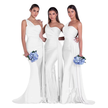 Plus Size Fat MM Mermaid One Shoulder Elegant Wedding Dress - X2-Shopping