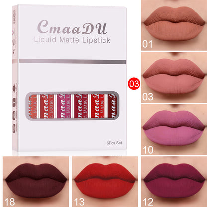 6 Boxen mit mattem, antihaftbeschichtetem, wasserfestem Lippenstift und lang anhaltendem Lipgloss