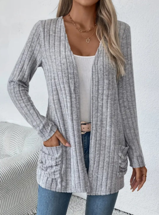 Solid Color Open-Front Cardigan - X2-Shopping