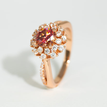Colorful Red Moissanite Flower Ring Female S925 Sterling Silver