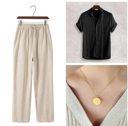Men's Stand Collar Cotton Cardigan Short Sleeve Thin