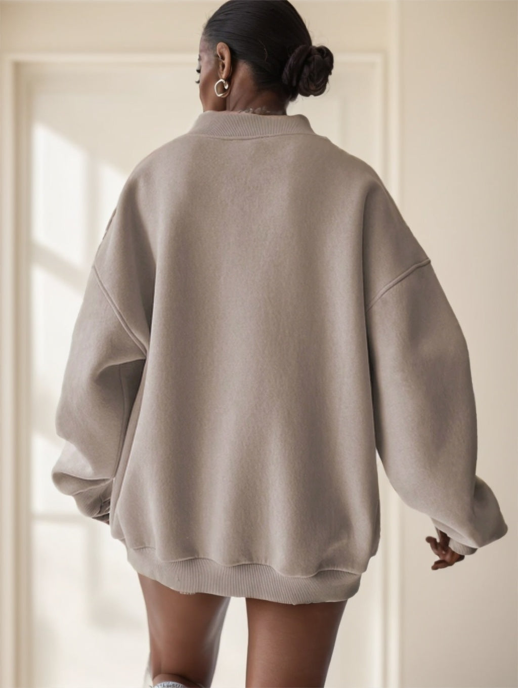 Women's Solid Color Oversized Drop Shoulder Sweatshirt - X2-Shopping
