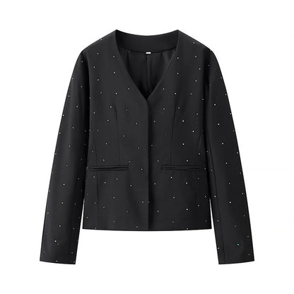 Stylish Simple And Versatile Loose V-neck Diamond Jacket - X2-Shopping