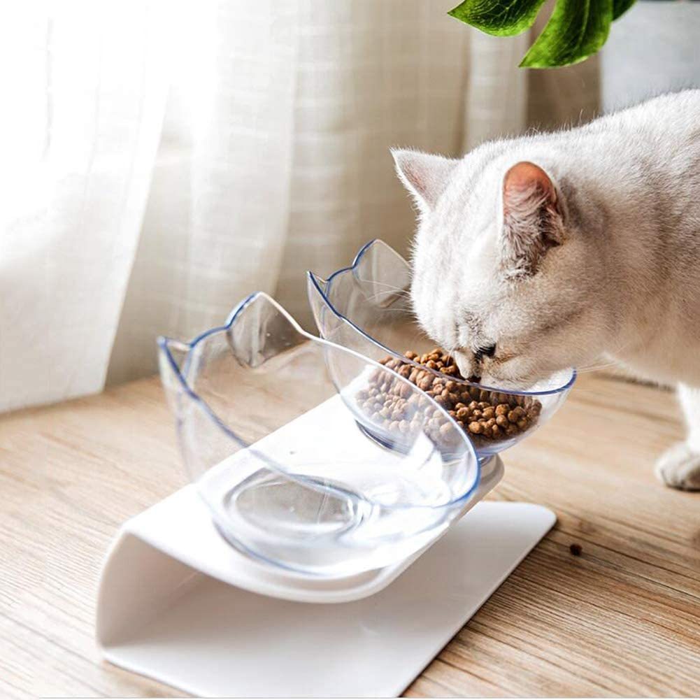 Non Slip Double Cat Bowl With Raised Stand Pet Food Cat Feeder Protect Cervical Vertebra Dog Bowl Transparent Pet Products - X2-Shopping