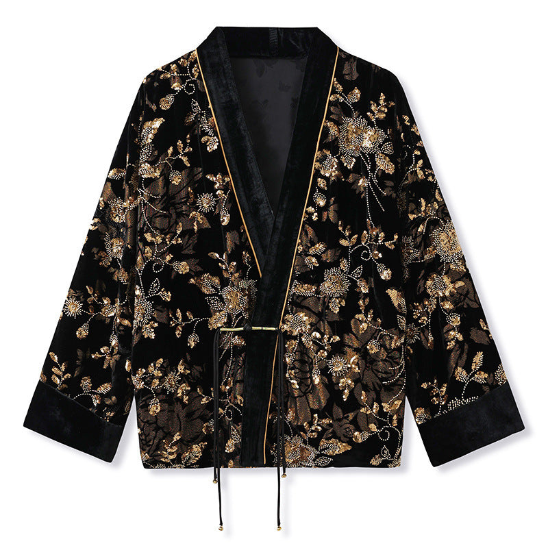 Heavy Industry Burnt Flower Embroidered Beads Cardigan National Style High Class Elegant V-neck Light Luxury Coat - X2-Shopping