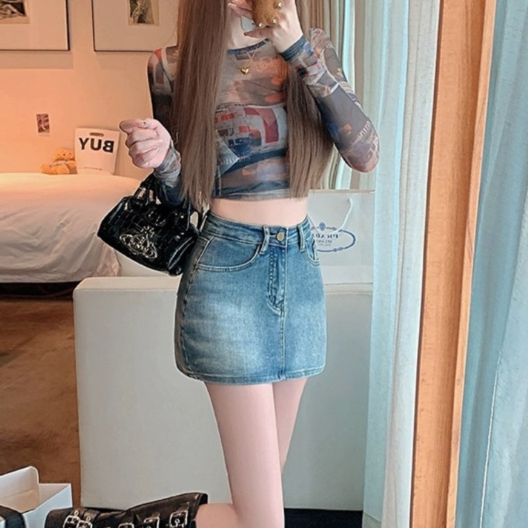 Retro Denim High Waist Hip Skirt - X2-Shopping