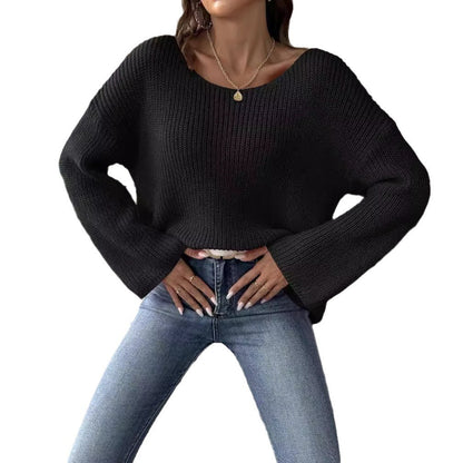 Women's Simple Loose Off Shoulder Off-the-shoulder Flared Sleeves Sweater
