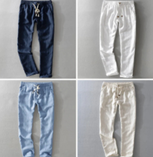 Linen Men's Casual Pants Youth Loose Thin