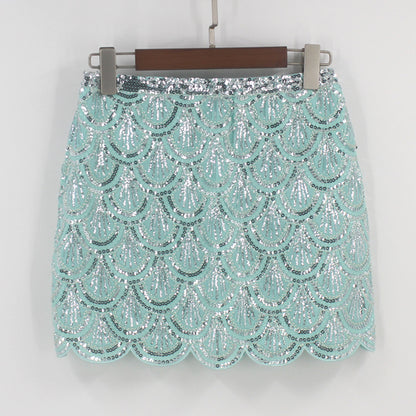 Heavy industry sequin wave edge hip hugging short skirt and half body skirt - X2-Shopping