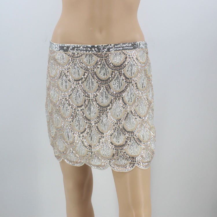 Heavy industry sequin wave edge hip hugging short skirt and half body skirt - X2-Shopping