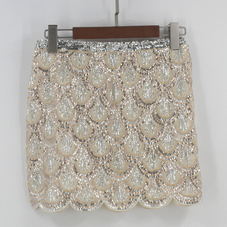 Heavy industry sequin wave edge hip hugging short skirt and half body skirt - X2-Shopping
