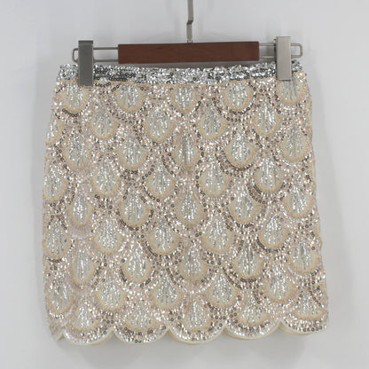 Heavy industry sequin wave edge hip hugging short skirt and half body skirt - X2-Shopping