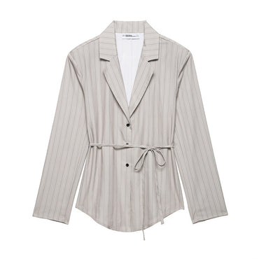 Thin Belt Striped Blazer Mini Shorts