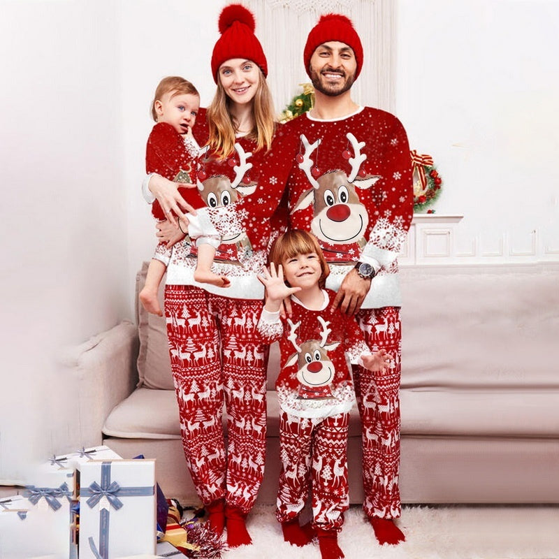 Parent-Child Two-piece Suit Elk Printing Pajamas Suit Homewear - X2-Shopping