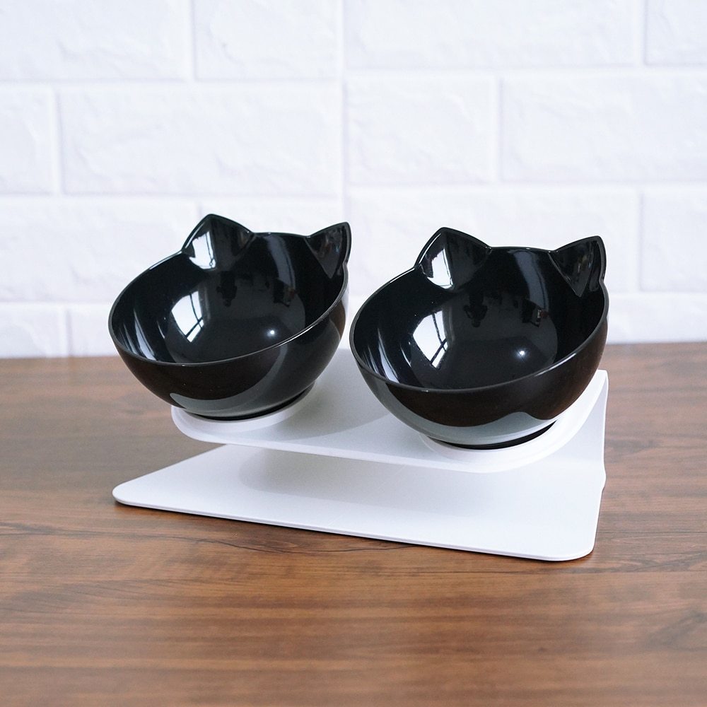Non Slip Double Cat Bowl With Raised Stand Pet Food Cat Feeder Protect Cervical Vertebra Dog Bowl Transparent Pet Products - X2-Shopping