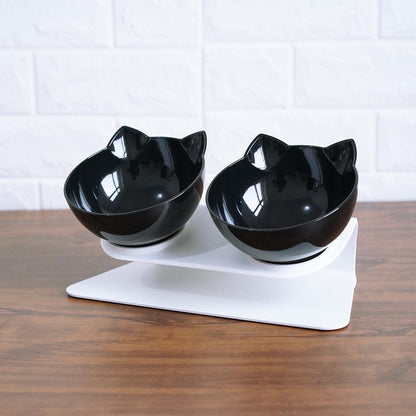 Non Slip Double Cat Bowl With Raised Stand Pet Food Cat Feeder Protect Cervical Vertebra Dog Bowl Transparent Pet Products - X2-Shopping
