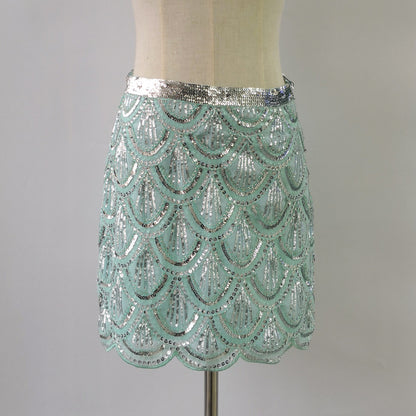 Heavy industry sequin wave edge hip hugging short skirt and half body skirt - X2-Shopping