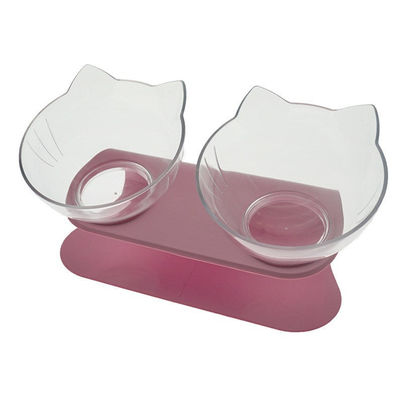 Non Slip Double Cat Bowl With Raised Stand Pet Food Cat Feeder Protect Cervical Vertebra Dog Bowl Transparent Pet Products - X2-Shopping