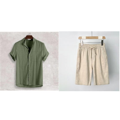 Men's Stand Collar Cotton Cardigan Short Sleeve Thin