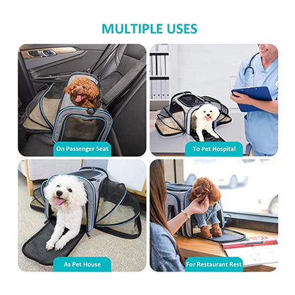 Carrier For Cat Pet Airline Approved Expandable Foldable Soft Dog Carrier Opened Doors Reflective Tapes Cat Travel Bag - X2-Shopping