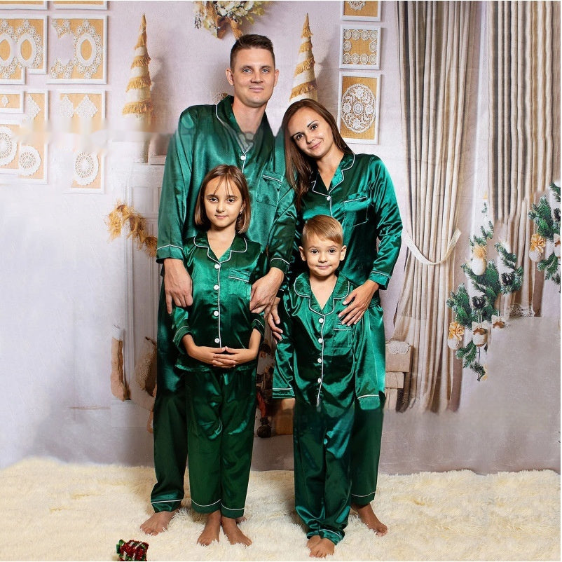 Children's Long-sleeved Parent-child Ice Silk Pajamas Suit - X2-Shopping
