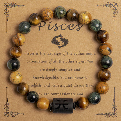 European And American New Natural Picture Tigereye Twelve Constellation Beaded Bracelet