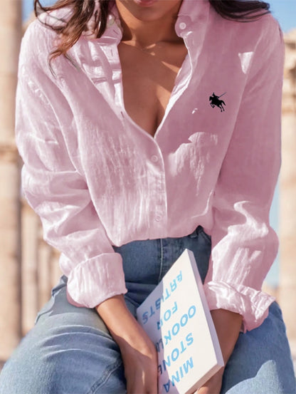 Women's Loose Casual Print Drop Shoulder Long Sleeve Shirt - X2-Shopping