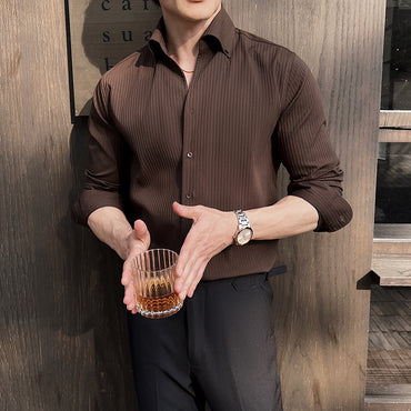 Men's Dark Stripes V-neck Long Sleeve Shirt