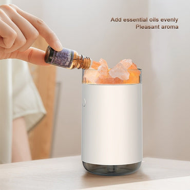 Luftbefeuchter Kristallsalzstein Desktop Aromatherapie Ätherisches Öl Ultraschall-Diffusor mit LED-Lampe Schlafzimmer Home Luftbefeuchter