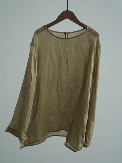 Original Simplicity Round Neck Pullover Clear Ramie Mid-length Shirt