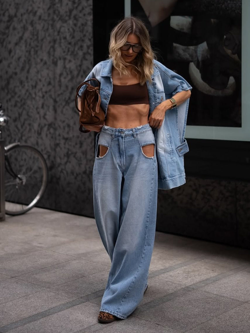 Hollow Wide-leg Jeans - X2-Shopping