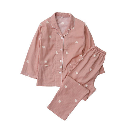 Spring And Summer All Cotton Gauze Cute Cartoon Long Sleeved Pajama Set For Boys And Girls