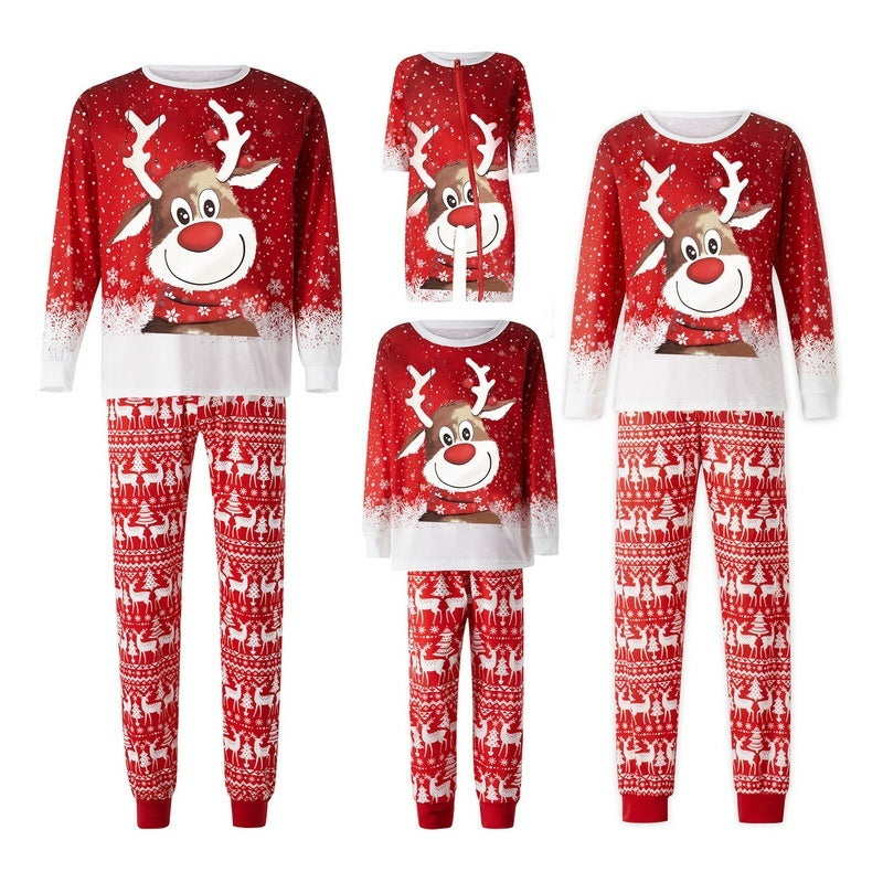 Parent-Child Two-piece Suit Elk Printing Pajamas Suit Homewear - X2-Shopping