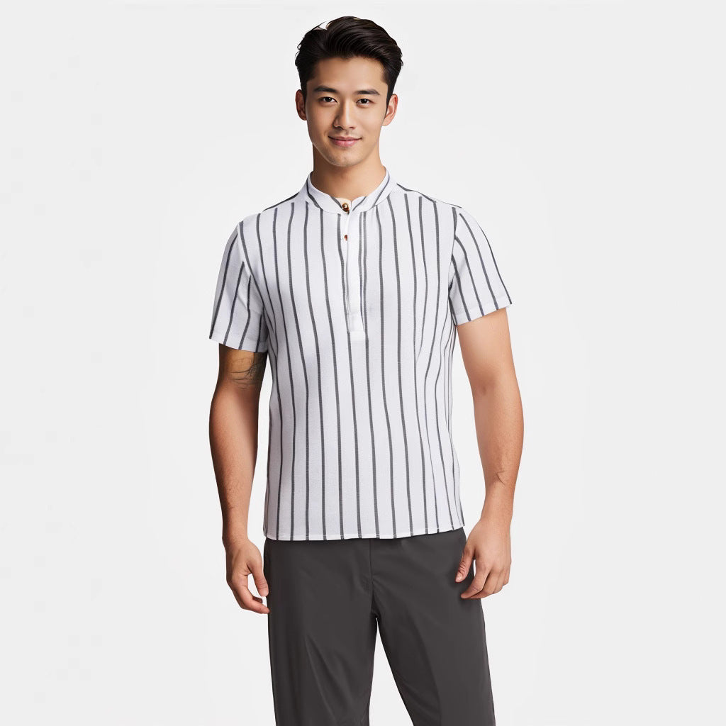 Striped Casual Men's Shirt Foreign Trade Short Sleeve Shirt