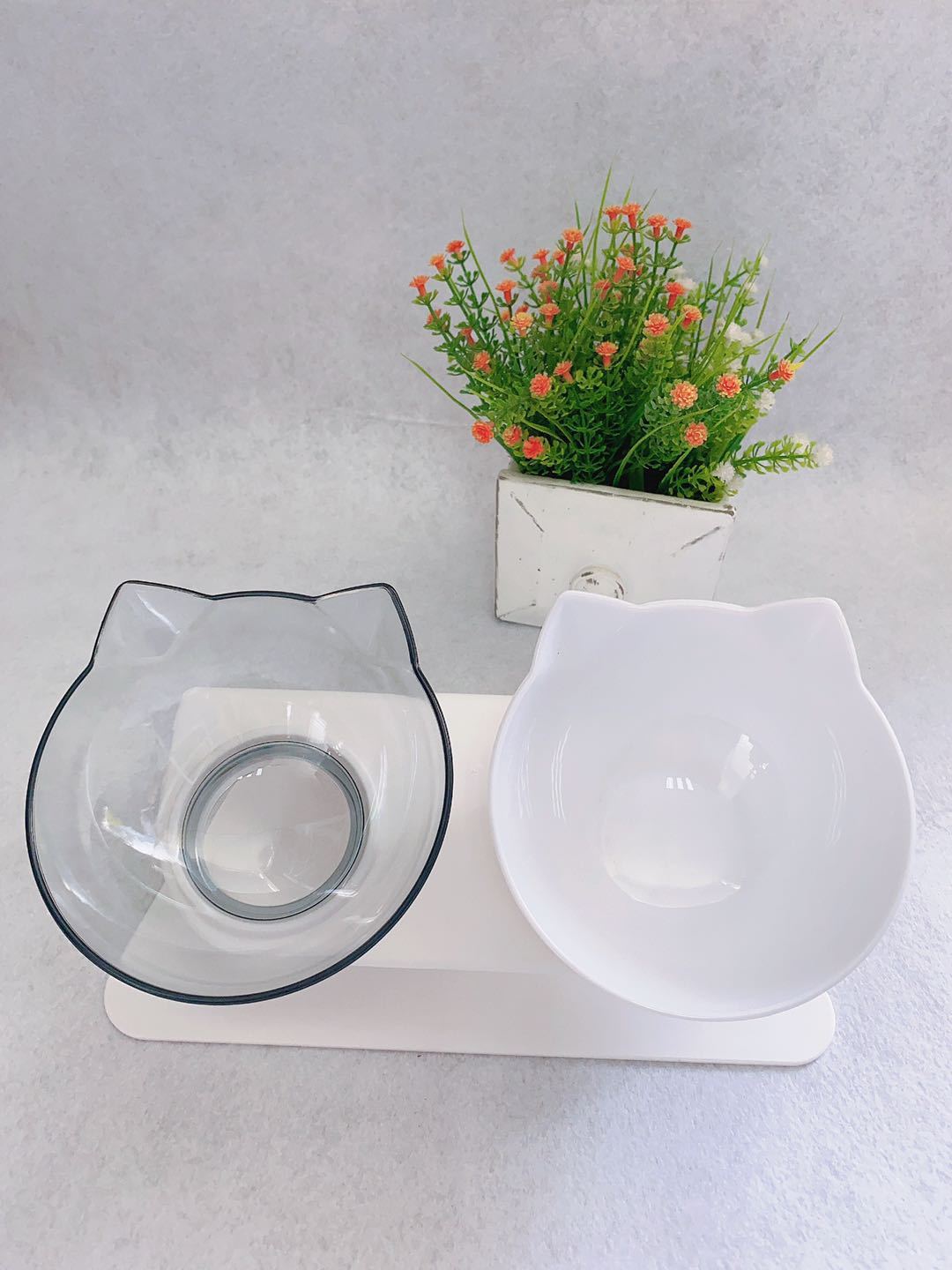 Non Slip Double Cat Bowl With Raised Stand Pet Food Cat Feeder Protect Cervical Vertebra Dog Bowl Transparent Pet Products - X2-Shopping
