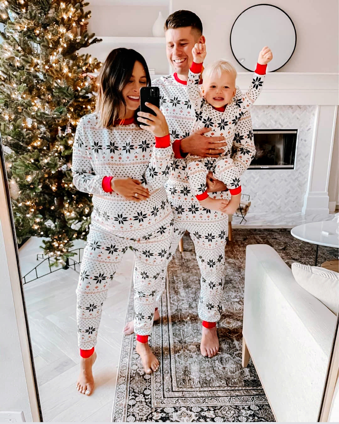 Polyester Black And White Contrast Color Christmas New Parent-Child Women's Casual Suit - X2-Shopping