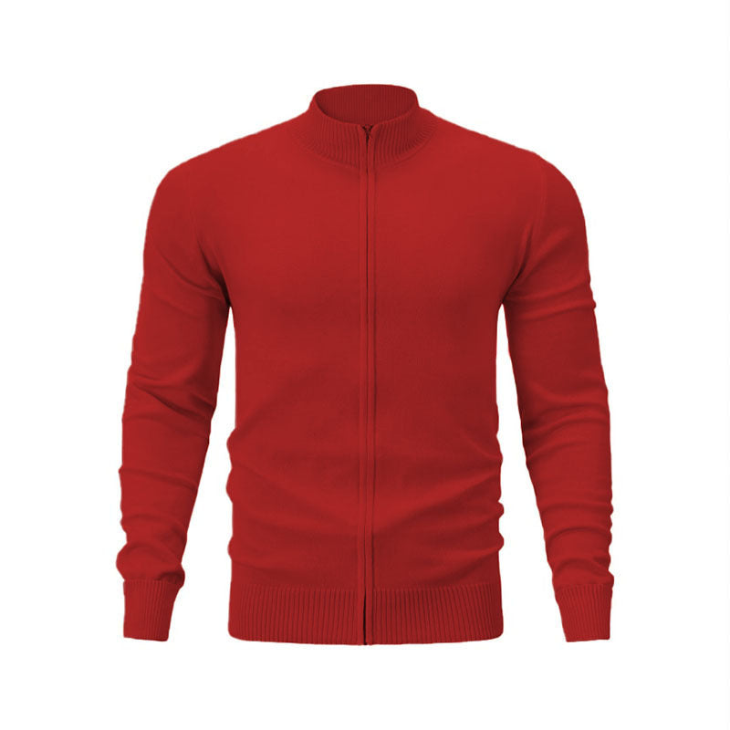 Stand Collar Casual Sports Sweater Solid Color Zipper Sweater