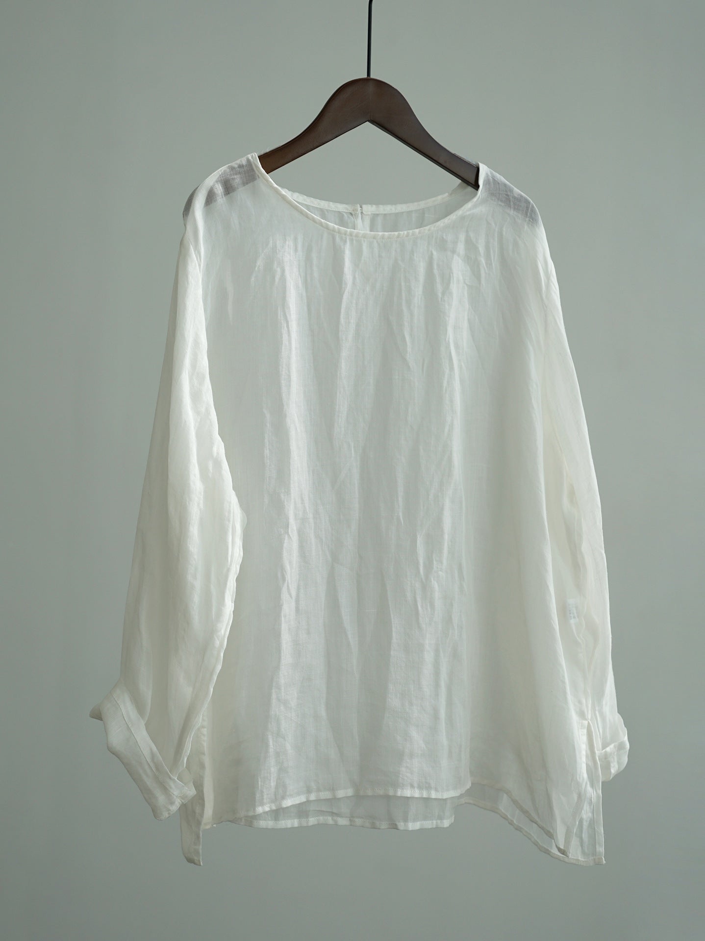 Original Simplicity Round Neck Pullover Clear Ramie Mid-length Shirt