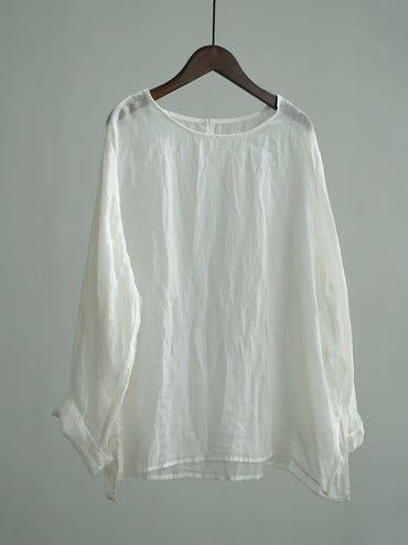 Original Simplicity Round Neck Pullover Clear Ramie Mid-length Shirt