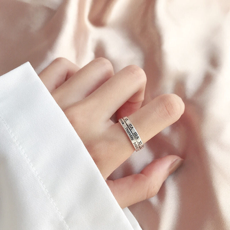 Retro Retro Roman Numerals Three-piece Ring Set Women