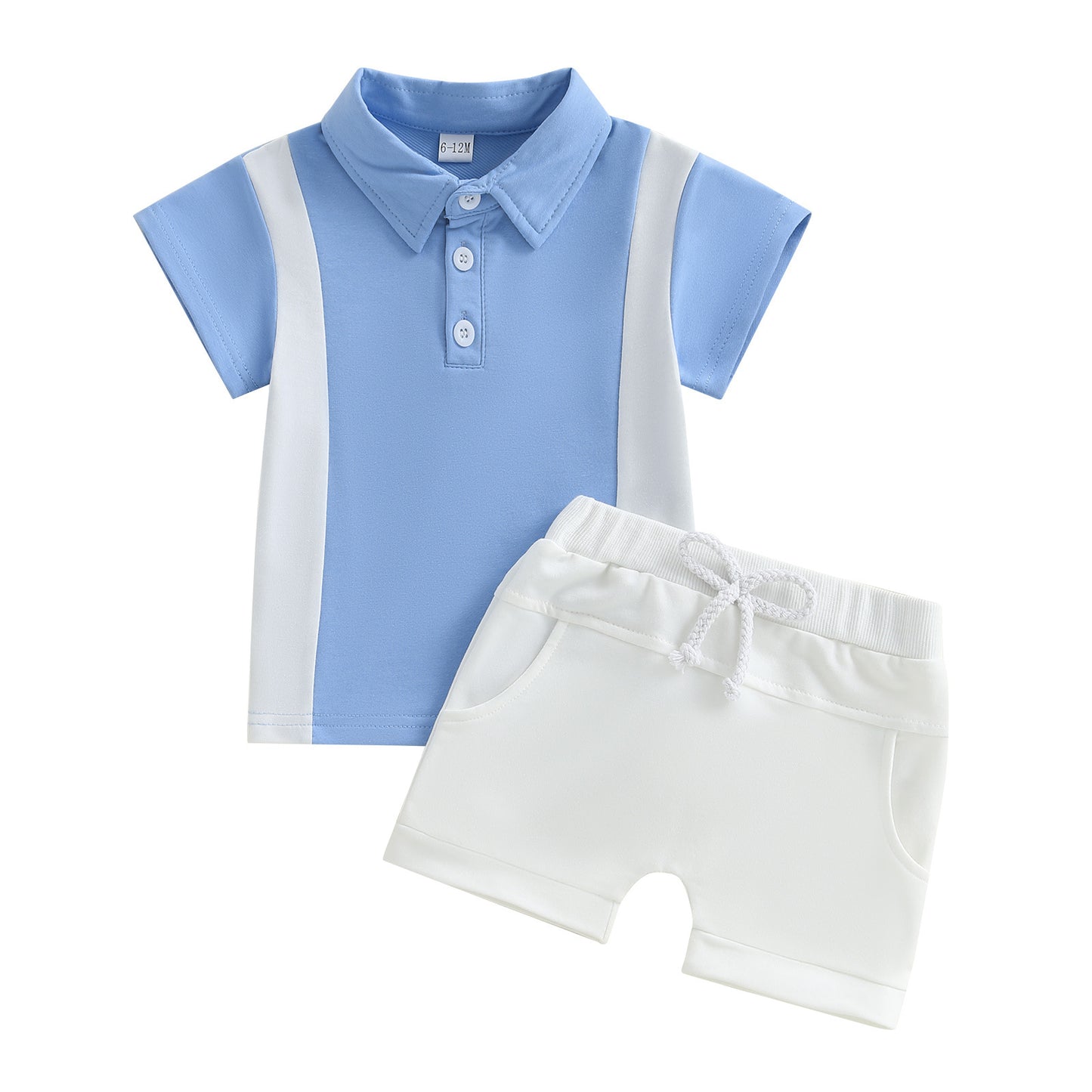 Farblich passendes T-Shirt mit Revers für Jungen, kurzärmliger Shorts-Anzug