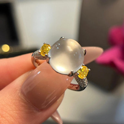 Yellow Diamond Chalcedony Water-foam Exquisite And Versatile Ring