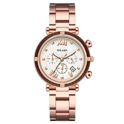 Women's Three-eye Calendar Alloy Steel Quartz Watch