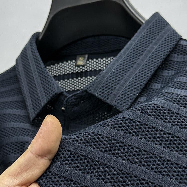 Atmungsaktives Kurzarm-Poloshirt mit ausgehöhltem Ice Silk Mesh und Revers für Herren